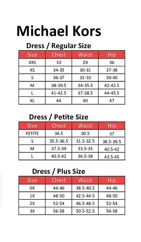 Michael Kors Clothing Size Charts